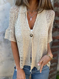 New Women's Spring And Autumn Women's Style Buckle In The Sleeve Hollow Knitted Shirt