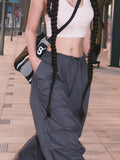 Streetwear Oversize Drawstring Hippie Tech Low Waist Parachute Pants Female Harajuku Solid Ruched Wide Leg