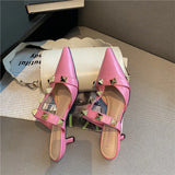 New Rivet Pointed Thin Heel Baotou Half Slipper Female Middle Heel Shallow Mouth Lazy Mueller