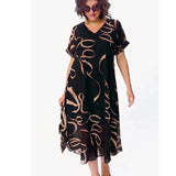 And Summer New Ocean Atmosphere Age-Old Size Women's Printed Short-Sleeved Dress