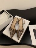 French Silver High-Heeled Shoes Bag Head Sandals 2025 New Spring And Summer Korean Style Temperament Pointy Single