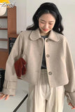 Korean Autumn Winter Casual Cropped Woolen Coat Women 2023 New Modis Office Ladies Tops Woman Fashion Sweet Jacket