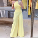 Zingj New 2024 Summer Fashion Sexy Hollow-Back Solid Color Wide-Leg Jumpsuit-Outfit