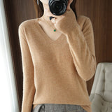 Zingj The 2023 Fall / Winter New Women's Knit Sweater Pullover Women's V-Neck Bottom Plush Sweater-Outfit