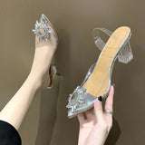 Summer New Korean Version Of The Diamond Transparent Crystal Shoes High Heel Sandals Fine Heel Women's Shoes Size 43
