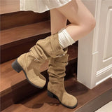 Boots Women In The Autumn And Winter Of 2025 New Coarse And Round Head Retro Western Cowboy Boots Can Not Wear Knee Fashion