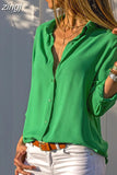Spring and Summer Fashion Shirt Office Lady V-neck Button Long-sleeve Blouse Solid White Shirt Casual Tops Women