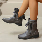 Women's Autumn And Winter New Martin Boots Fashion Solid Color Side Zipper Low-Heeling Mid-Sleesize