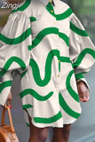 5XL Women Dress 2023 Autumn Turn Down Neck Long Lantern Sleeve Dresses Big Size Bohemain Vestidos Knee-Length