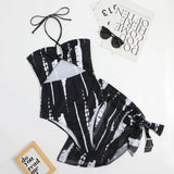 2025 New Digital Print Lady Sexy Conjoined Neck Triangle Mesh Three-Piece Set Hollow