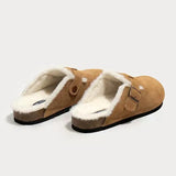 Birken Shoes Autumn And Winter New One-Legged Plus Velvet Boken Flat-Bottomed Half-Dragging Cotton Shoes Office Home Lazy