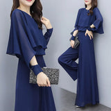 Spring New Ocean Atmosphere Large-Size Chiffon Two Sets Of Pants Fashion Age-Skinny Broad Leg Pants Suit