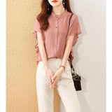 Summer New Airy Chiffon Flying Sleeves Pure Color Shirt Beautiful Loose Thin Thin