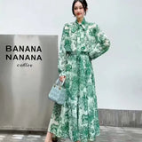 Print Lotus Leaf Side Half-Dress Woman Two Sets Of Ocean Length Reduce Age Long-Sleeved Bow