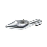 Baotou Half Slipper Female 2025 Pointed Flat Bottom Rhinestone Chain Silver Muller Shoes Wear Cool