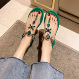 | Korean Version Of Flat Bottom Water Drill Sandals Women Summer New Fairy Wind Clip Toe Large Beach Cool Slippers