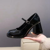 Mary Jane Shoes Women 2025 New One-Word Retro Black Small Leather Shoes Square Paint Leather Fashion Single