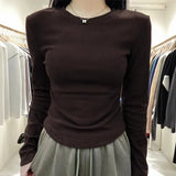 Zingj Velvet Inside The Bottom Shirt Female Autumn Winter 2024 New Advanced Feeling Grinding Hair Round Collar Slim Long Sleeve T-Shirt