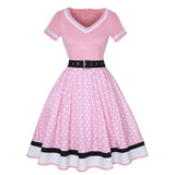 Cotton Pleated Skirt V-neck Dot Swing