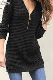 Women Long Sweater V Neck Zipper Dress Warm Autumn Winter Clothes Knitwear 3XL Pullover