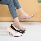 New Fashion Light Mouth Single Shoes Round Head Thick Heel Shoes Patent Leather Pure Women's