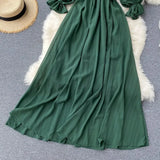 Beach Chiffon Long Dress Elegant Solid Lantern Sleeve High Waist Women Maxi Dress Party Club Ladies Vestidos 2023