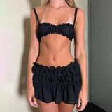 Ruched Bralette And Mini Skirt Set-Outfit