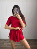 Zingj Women's Spring And Summer Fashion Short Round Collar T-Shirt Jacket Shorts Two Sets Of