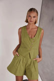 Zingj Spring / Summer 2024 Casual Fashion Single Breasted Vest V-Neck Shorts Suit Women
