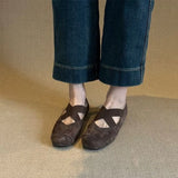 Lauded Shoes Women's 2025 Autumn And Winter Velvet Tweed Soft Bottom Plus Velvet Warm One-Legged Flat Sole Single