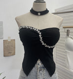 Hanging Neck Small Sling With Drill With Chest Pad Irregular Wearing Sleeveless Knitting Top