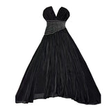 New Fashion Name Yuanfeng High-End Sense V-Neck Waist Drill Waistless Long Dress Women's Autumn And
