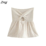 Women Sexy Hollow Out Embroidery Patchwork Knitting Short Smock Blouse Female Cross Hole Shirt Chic Blusas Tops