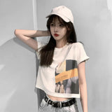 Zingj Celebrity Short-Sleeved T-Shirt Female Jacket Short Style Student Korean Version Loose 2024 Summer New Heart Machine Crop Ins