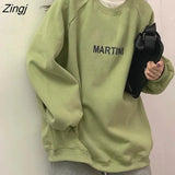 Women Chic Letter High Street All-match Simple Unisex Couples Boyfriend Thicker Fall Basic Lady Clothing Long