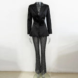 Spring And Summer New Hollow Nail Bead Three-Dimensional Flower Suit Pearl Brighten Mesh Trousers