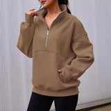 Women's Pocket Half-Zip Loose Leisure Splicing Collar Plus
