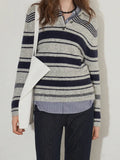 Polo Collar Knitted Sweater For Women's Autumn New Niche Gentle And Simple Loose Long-Sleeved