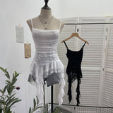 Irregular Lace Splicing Hem With Lotus Slings With Lotus Slings Waist Yarn Top