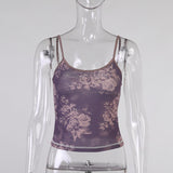 Zingj Women's Purple Print Design Sense Inside And Outside With Sexy Sling Mesh Gauze Breathable