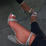 43 High-Heeled Water Drill Sandals Women Summer Foot Buckle With Exposed Toe Coarse Sandals