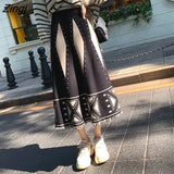 Geometric Print Knitted Skirts Women Autumn National Style Tassel Midi Skirt Female Elegant High Waist A-line Long