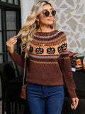 And Winter Sweater Women's Halloween Pumpkin Embroidery Retro Wave Point Long-Sleeved Knitted Shirt