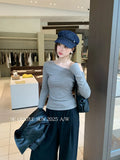 Xixi 2025 Autumn New White Label Elegant Oblique Shoulder Imitation Wool Knitted Shirt Long Sleeve Top Sweater
