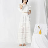 French High-End Long Dress 2025 New Temperament Design Embroidered Belt Thin Solid Color Long Dress