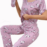 Spring Milk Silk Home Clothing Women's Summer Thin Cartoon Print Short-Sleeved Trousers Can Be Worn