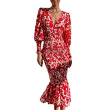 Women's New V-Neck Fashion Sexy Body-In-Body Temperament Long-Sleeved Spring Dress Women