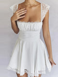 A Line White Dress Short Lace Holiday Club Party Dresses Casual Mini Sweet Back Lace Up Birthday Dresses for Women