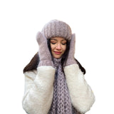 Zingj Warm Knit Hat Scarf Gloves Three-Piece Female Hair Wool