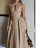 2025 New Fashion Mid-Term Dress Temperament Sexy Hollow A Dress Dress